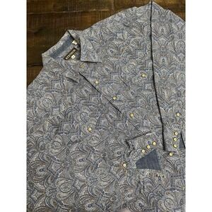 Stetson Shirt Mens 2XL Blue Paisley Western Button Front Long Sleeve Cotton
